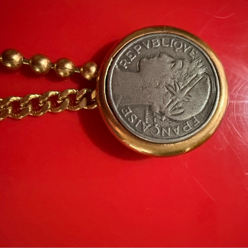 Vintage 2 French coin  pin chain unique, vintage piece rare unusual double pin - Picture 2 of 5